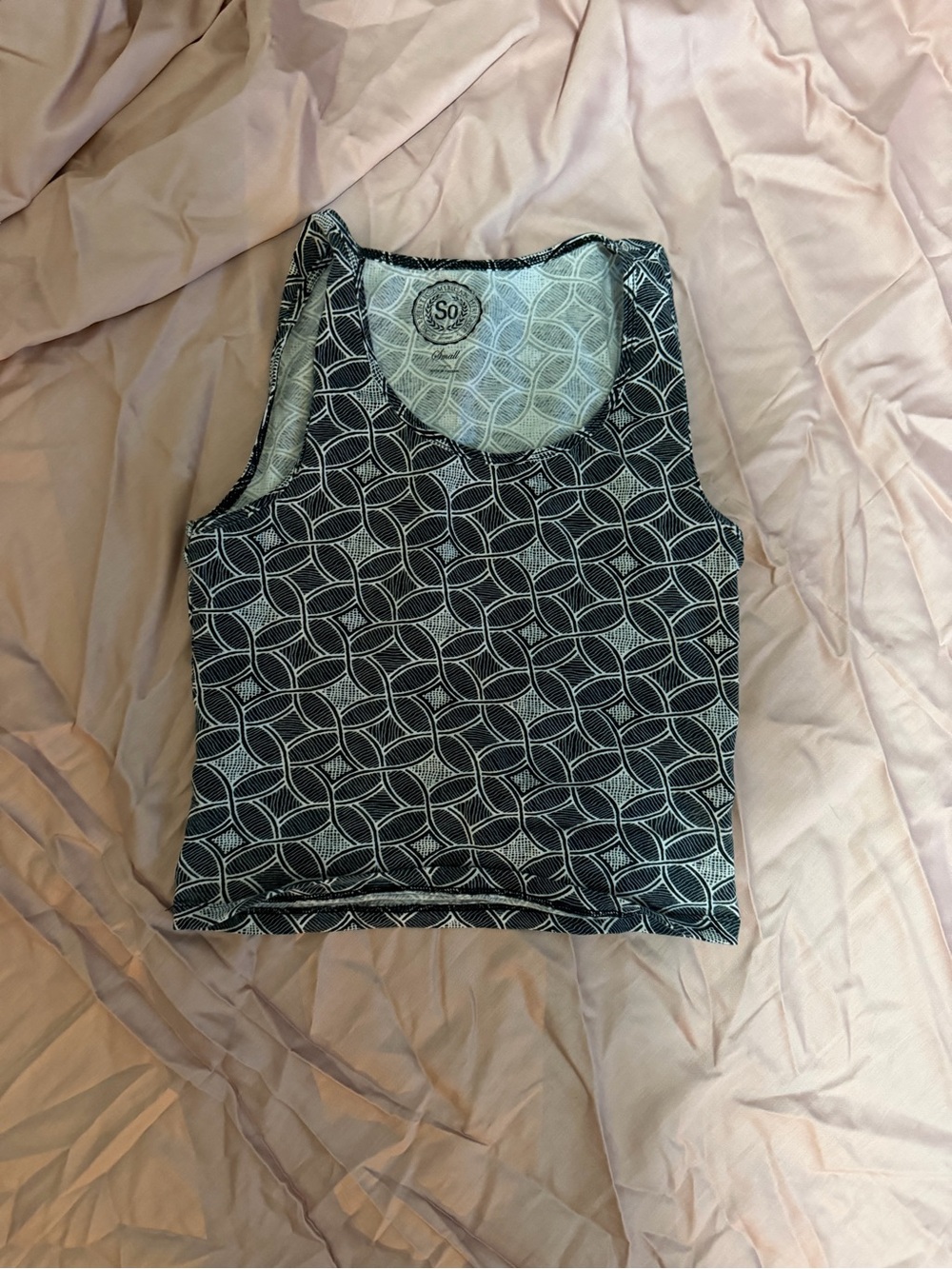 SO Black and White Geometric Scoop Neck Tank